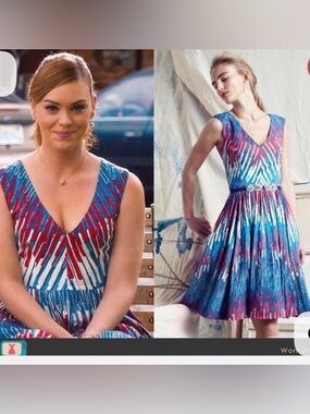 Anthropologie Tracy Reese Blue & Red V-Neck Pleated Midi Dress